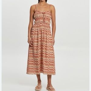 Faithfull The Brand Linen Francesca Midi Dress in Vadella Print Dusk